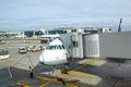 Lufthansa aircraft parking at the apron Royalty Free Stock Photo