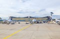 Lufthansa aircraft parking at the apron Royalty Free Stock Photo