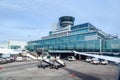 Lufthansa aircraft parking at the apron Royalty Free Stock Photo