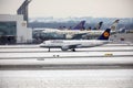 Lufthansa Airbus plane doing taxi, Munich Airport MUC Royalty Free Stock Photo