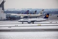 Lufthansa Airbus plane doing taxi, Munich Airport MUC Royalty Free Stock Photo