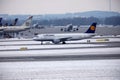 Lufthansa Airbus plane doing taxi, Munich Airport MUC Royalty Free Stock Photo