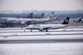 Lufthansa Airbus plane doing taxi, Munich Airport MUC Royalty Free Stock Photo