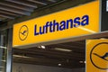 Lufthansa airline check-in counter in Frankfurt International Airport in Germany. Royalty Free Stock Photo