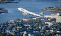 Lufthansa 747 airplane taking off in Boston Royalty Free Stock Photo