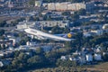 Lufthansa 747 airplane taking off in Boston Royalty Free Stock Photo