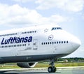 Lufthansa Boeing 747-400 closeup Royalty Free Stock Photo