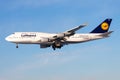 Lufthansa Boeing 747-400 D-ABVN passenger plane landing at Frankfurt Airport Royalty Free Stock Photo