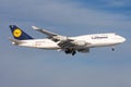 Lufthansa Boeing 747-400 D-ABVS passenger plane landing at Frankfurt Airport Royalty Free Stock Photo