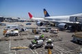 Lufthansa Boeing 747 parks at gate position Royalty Free Stock Photo