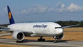 Lufthansa Cargo plane doing taxi in Frankfurt Airport, FRA Royalty Free Stock Photo