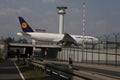 Lufthansa Cargo plane doing taxi in Frankfurt Airport, FRA Royalty Free Stock Photo