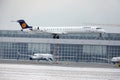 Lufthansa CityLine Bombardier CRJ-900 D-ACKG landing on Munich Airport, MUC Royalty Free Stock Photo