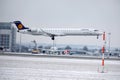 Lufthansa CityLine Bombardier CRJ-900 D-ACKG landing on Munich Airport, MUC Royalty Free Stock Photo