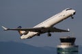 Lufthansa CRJ900 D-ACKE lifting off in Graz Royalty Free Stock Photo