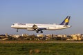 Lufthansa A321 on final approach in the late evening