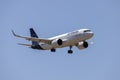 Lufthansa A320 on final approach to runway 31. Royalty Free Stock Photo