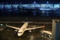 Lufthansa plane at terminal gate, night view, Munich