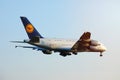 Lufthansa Airbus A380 plane approaching airport