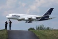 Lufthansa A380 plane landing on Munich Airport