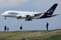 Lufthansa A380 plane landing on Munich Airport, plane spotters