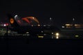 Lufthansa plane doing taxi in Munich Airport, MUC, night view