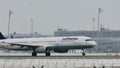 Lufthansa Airbus A321-100 D-AIRC jet taking off from Munich Airport, snow