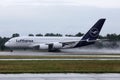 Lufthansa A380 plane taxiing in Munich Airport