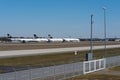 Lufthansa planes park due to the Corona, Covid 19 shutdownon the northwest runway of Frankfurt Airport, FRA, Germany