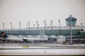 Lufthansa planes at terminal gates, Munich Airport Royalty Free Stock Photo