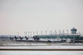 Lufthansa planes at terminal gates, Munich Airport