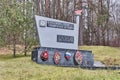 Luga, Russia.Memorial stele to militiamen of baltic shipyard, who fought at this line in 1941 Royalty Free Stock Photo