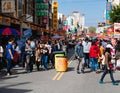 Lugang street view celebration with tourists crowd on Chinese ne