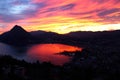 Lugano and Ceresio lake at sunset