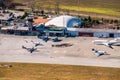 Lugano, Switzerland, apron, terminal, and control Tower at Lugano Regional Airport LUG, LSZA aerial view Royalty Free Stock Photo