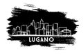 Lugano Switzerland City Skyline Silhouette. Hand Drawn Sketch. Business Travel and Tourism Concept with Historic Architecture