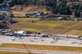 Lugano, Switzerland, apron, terminal, and control Tower at Lugano Regional Airport LUG, LSZA aerial view Royalty Free Stock Photo
