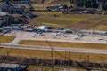 Lugano, Switzerland, apron, terminal, and control Tower at Lugano Regional Airport LUG, LSZA aerial view Royalty Free Stock Photo