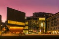 Exterior of the modern architecture of LAC cultural center at golden hour Royalty Free Stock Photo