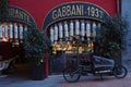 LUGANO, SWITZERLAND -January, 2020: Famous swiss butcher shop Gabbani in Lugano. Sausage delicacy shop
