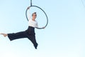 Woman acrobat does tricks at Buskers Festival in Lugano, Switzerland