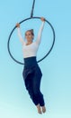 Woman acrobat does tricks at Buskers Festival in Lugano, Switzerland