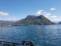 Lugano Switzerland lake view ground level behind mountains