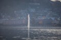 Autumnal panorama of Paradiso lakefront with hotels, resorts and fountain