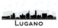 Lugano Switzerland skyline black and white silhouette.
