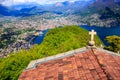 View of Lugano and Monte Bre from San Salvatore mountain, Lugano, Ticino, Switzerland