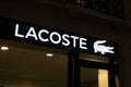 Illuminated Lacoste brand logo