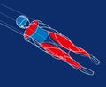 Luge athlete. Stylishly drawn linear athlete is rolling on a sled