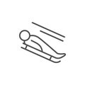 Luge line outline icon and winter sport sign