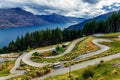 Luge track on the mountain in Queenstown with a beatiful lake Wakatipu and mountains view Royalty Free Stock Photo